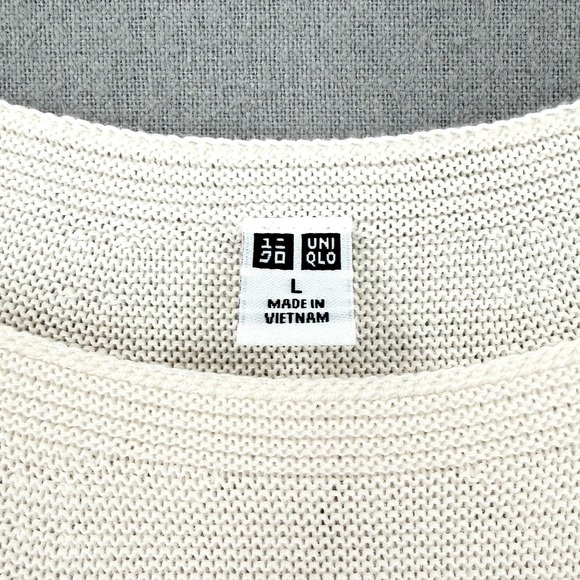 UNIQLO 3D Knit Cotton Crewneck Sweater Womens Large Off White Black - Picture 10 of 12
